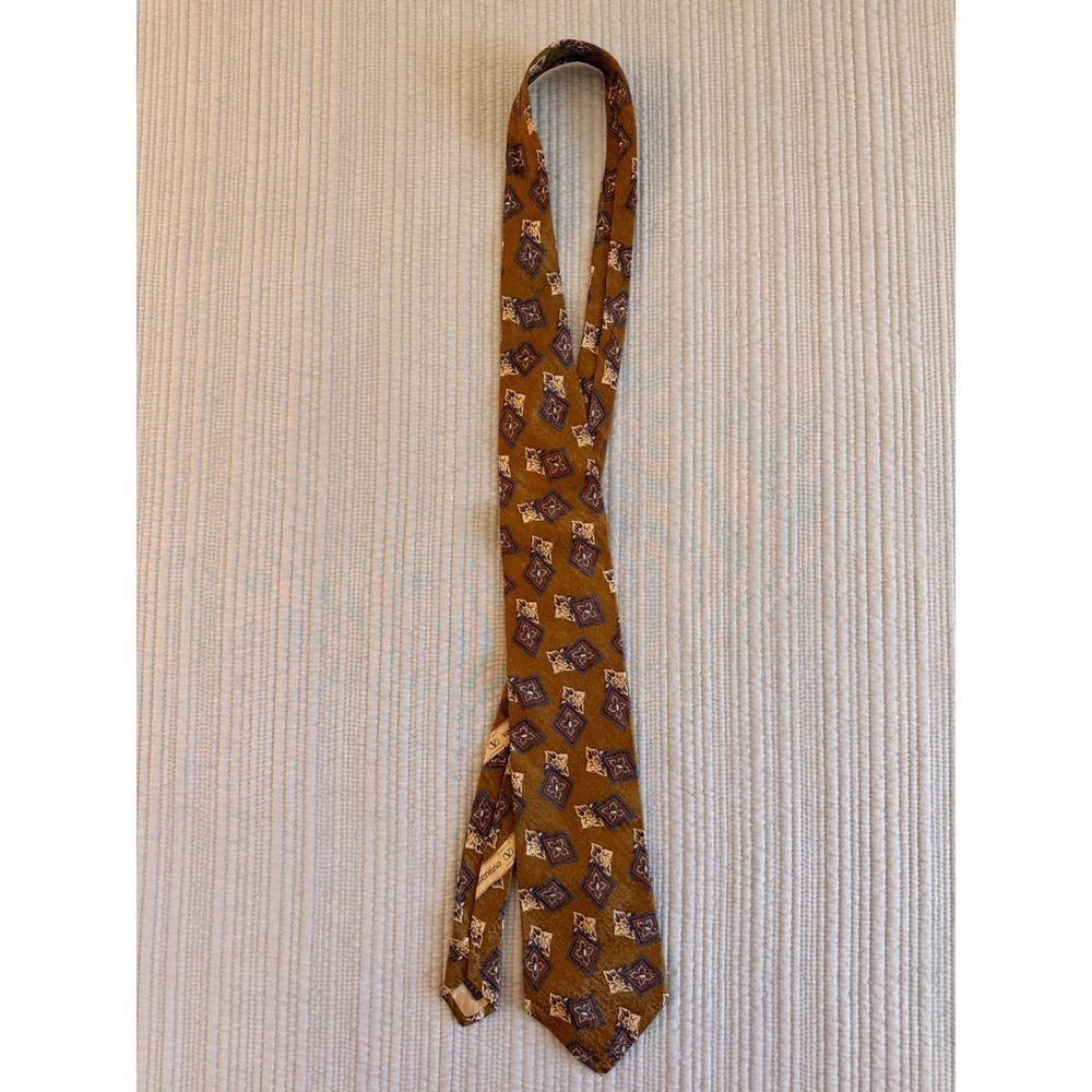 Valentino Cravatte Mens Silk Tie Gold Blue Geometric Medallion Made in Italy